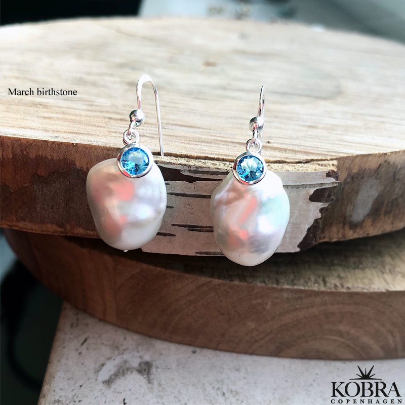 "Maggie" store gte barok ferskvandsperler med din birthstone i slv