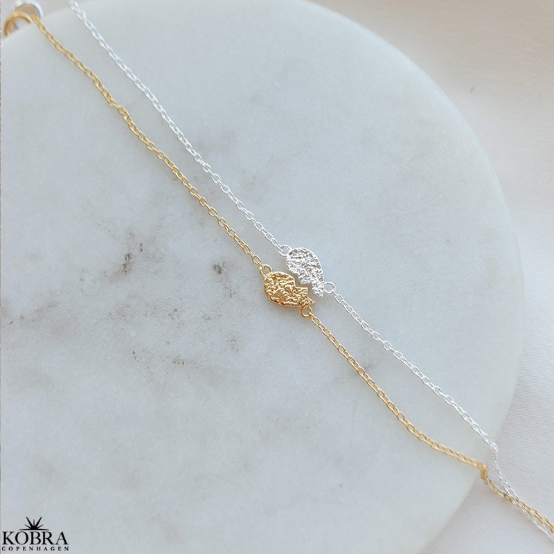 "Bestie" Hammerslet delt hjerte armbnd i slv &amp; 18 karat forgyldt