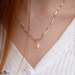 "Bestie" vennekjede med 2-delt hjerteanheng i slv- &amp; gullbelagt