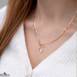 "Bestie" vennekjede med 2-delt hjerteanheng i slv- &amp; gullbelagt