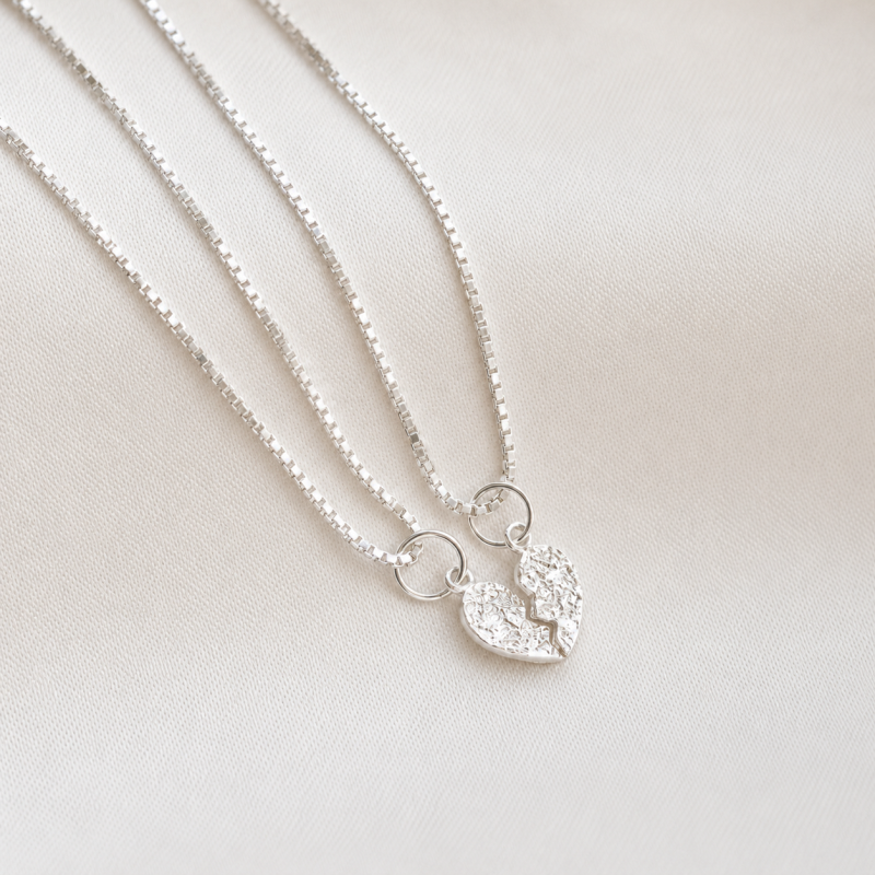 "Bestie" silver friendship necklace with 2 split heart pendant