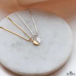 "Bestie" vennekjede med 2-delt hjerteanheng i slv- &amp; gullbelagt