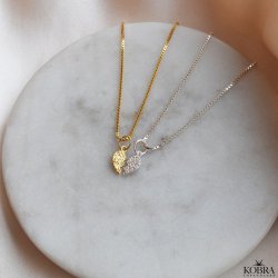 "Bestie" vennekjede med 2-delt hjerteanheng i slv- &amp; gullbelagt