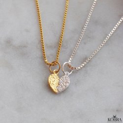 "Bestie" vennekjede med 2-delt hjerteanheng i slv- &amp; gullbelagt