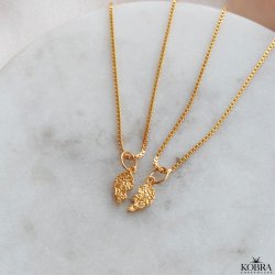 "Bestie" gullbelagt vennskapskjede med 2-delt hjerteanheng