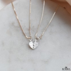 "Bestie" slv vennskapskjede med 2-delt hjerteanheng