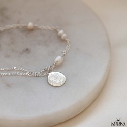 "Birth Flower" handmade silver bracelet with genuine freshwater pearls