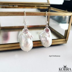 "Maggie" store gte barok ferskvandsperler med din birthstone i slv