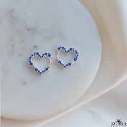 "Mikami" sm slv hjerte reringe med rde eller bl sten