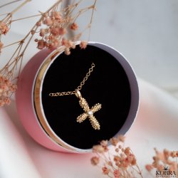 "Blessed" 18 carat gold plated cross necklace with small stone