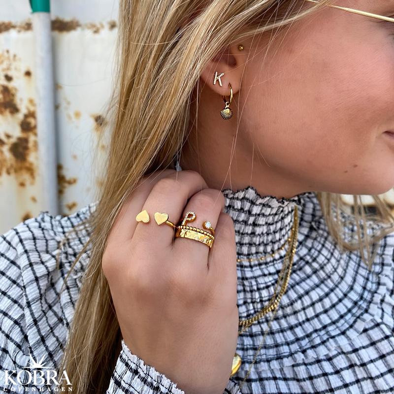 "Zoey" gold initial earrings with stones