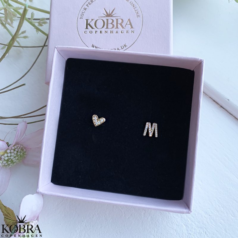 "Zoey" gold initial earrings with stones