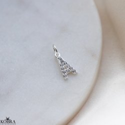 "Alias" silver letter with white stones (charm)