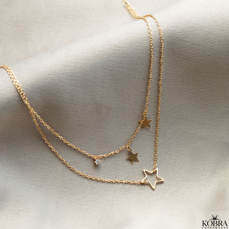  "Bright" 2-in-1 gold necklace with stars and stones