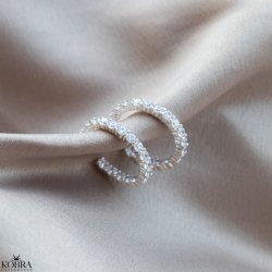 "Britney" Store hoops i slv  med hvide sten