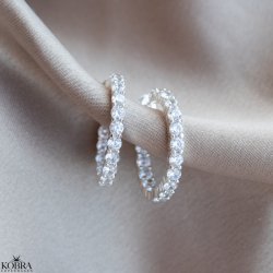 "Britney" Store hoops i slv  med hvide sten