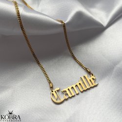 "Bronx" 18 karat forgyldt navnehalskde med dit navn samt 2mm. panzerkde