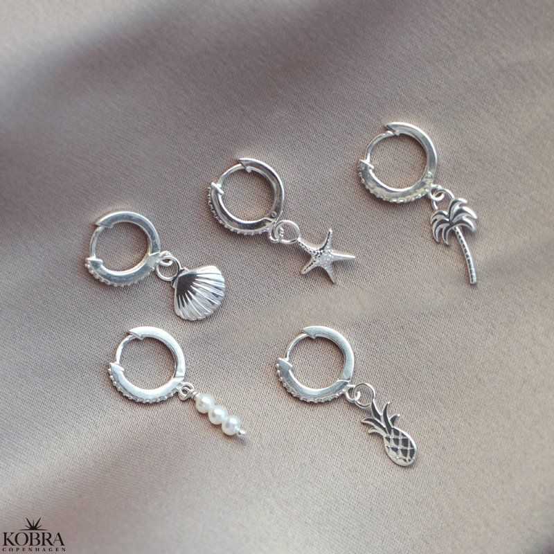 "California" slv reringe med sten og sommer-vedhng