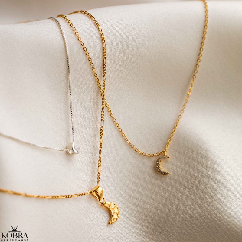 "Moon" simple hammered gold moon necklace