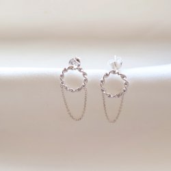 "Carolina" twisted silver earrings with silver chain