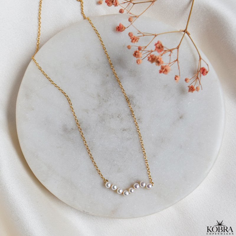  "Casablanca" forgyldt halskde med gte ferskvandsperler