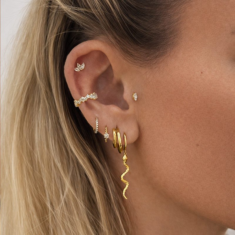 "Talua" mini gold-plated earrings with white or blue stones