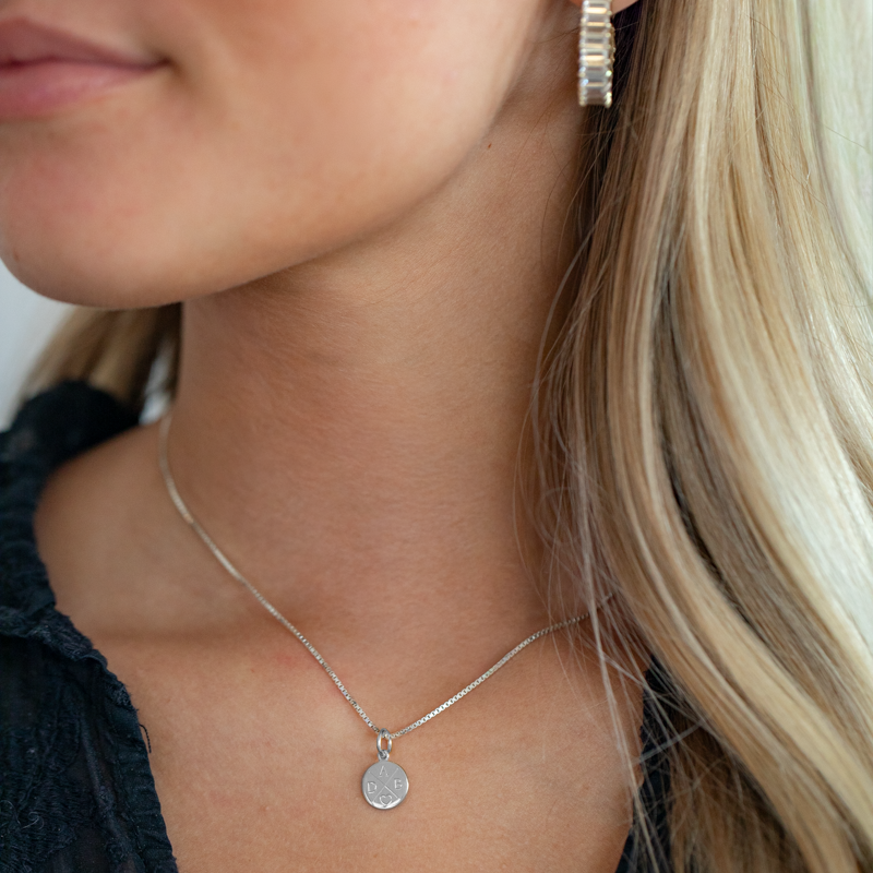 "Charlie" Mini ID Tag with Cross Engraving in Silver