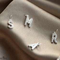 "Alias" silver letter with white stones (charm)