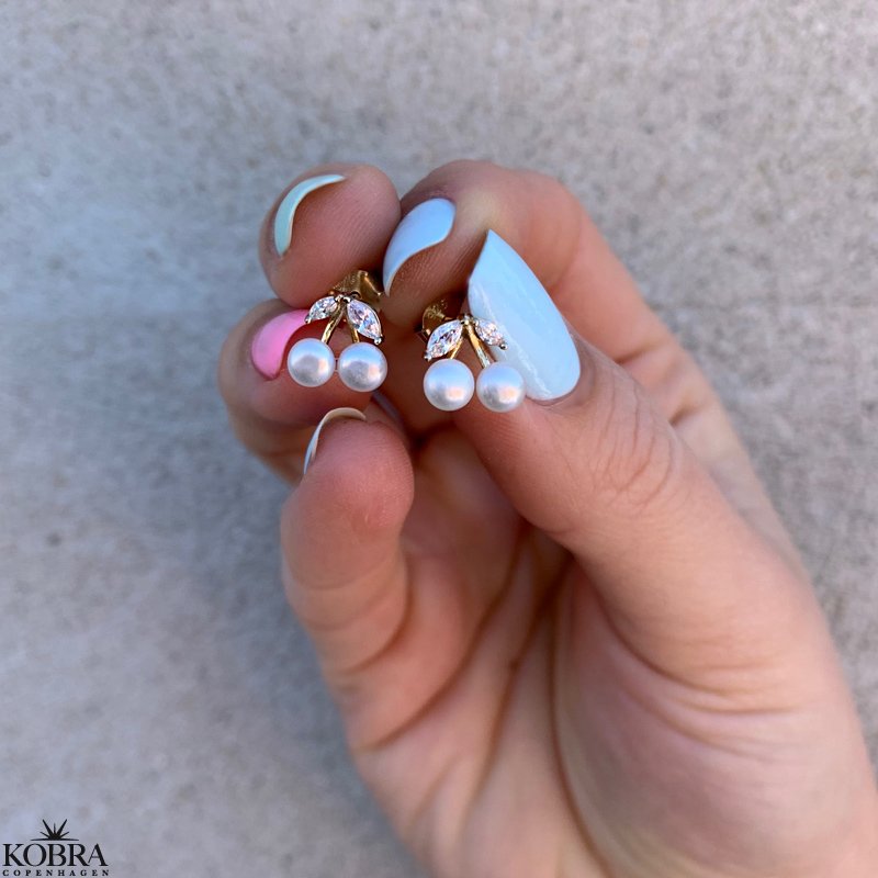 "Cherry" gold cherry earrings with white freshwater pearls