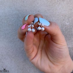 "Cherry" sm kirsebr reringe i slv med hvide ferskvandsperler