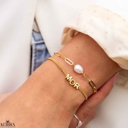 "Albie" chunky gold bracelet with pearl