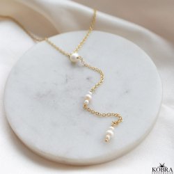 Midsommar" 18 karat forgyldt drop halskde med hvide ferskvandsperler