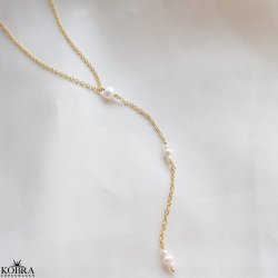 Midsommar" 18 karat forgyldt drop halskde med hvide ferskvandsperler