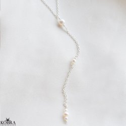 "Midsommar" drop slv halskde med hvide ferskvandsperler