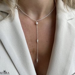 "Midsommar" drop slv halskde med hvide ferskvandsperler