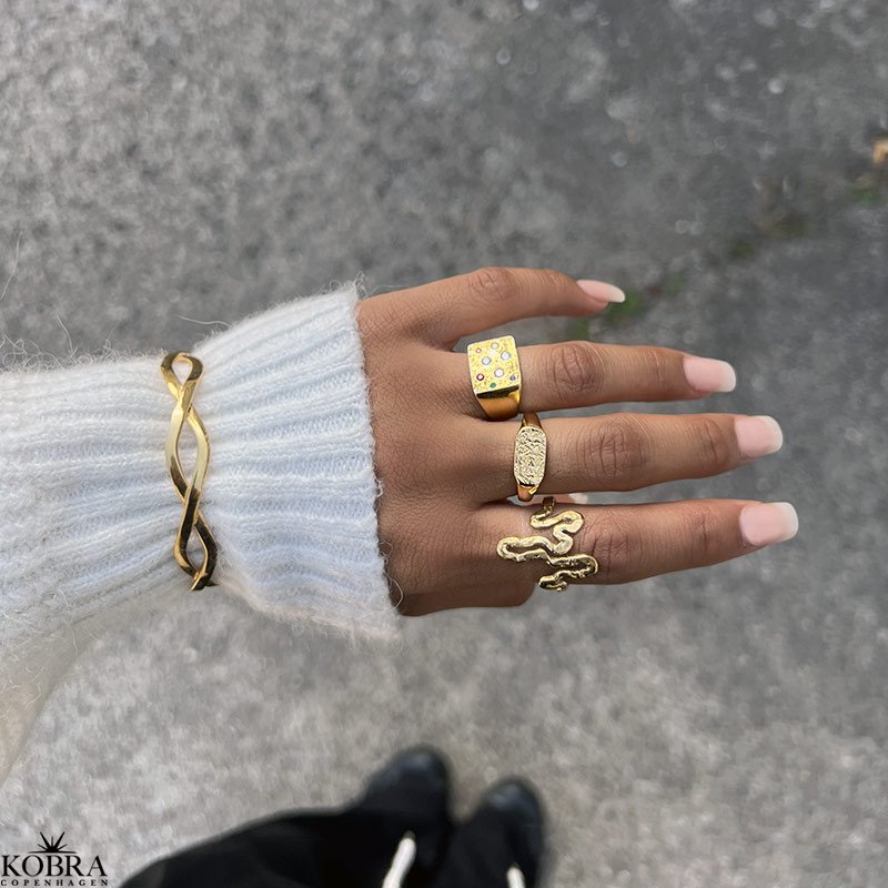 "Miami" chunky guld signet ring med farvet sten