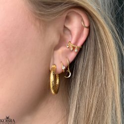 "Ellis" guld earcuff med guldkugler og hvide sten