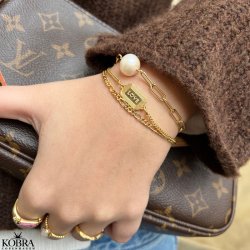 "Penelope" chunky guld armbnd med stor ferskvandsperle