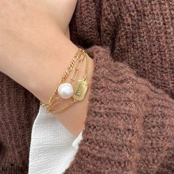"Penelope" chunky guld armbnd med stor ferskvandsperle