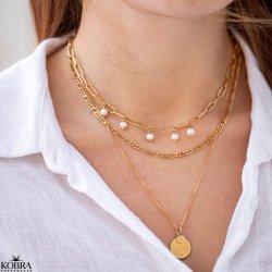 Round "Rocket" cross engraving necklace with stones in gold