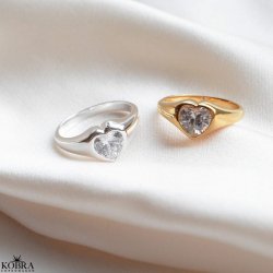 "Junie" 18 karat forgyldt chunky hjertering med sten