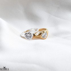 "Junie" 18 karat forgyldt chunky hjertering med sten