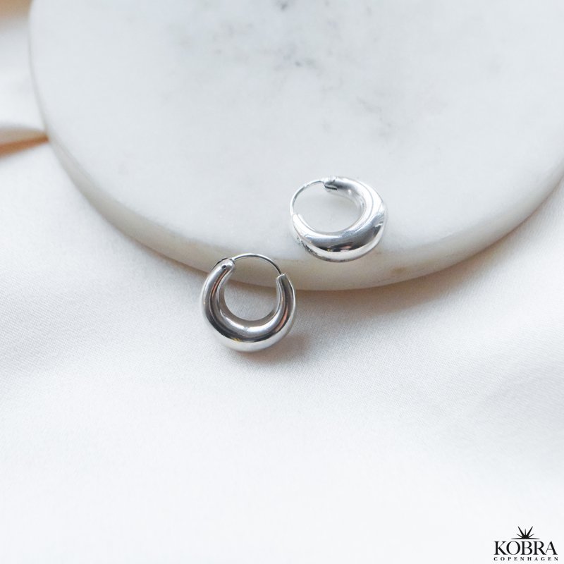 "Crescent" small chunky hoops in silver