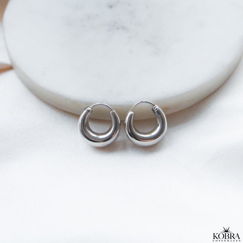 "Crescent" small chunky hoops in silver