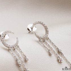 "Clarity" moon earrings in silver with chains
