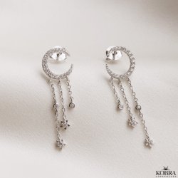 "Clarity" moon earrings in silver with chains