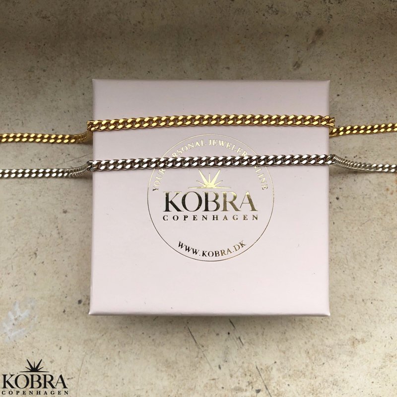 "Clinton" 3mm panzer halskde i sterling slv eller 18 karat forgyldt