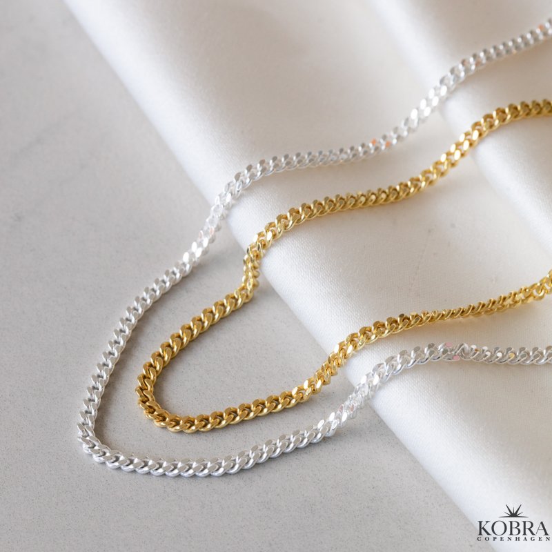 "Clinton" 2mm panzer halskde i sterling slv eller 18 karat forgyldt