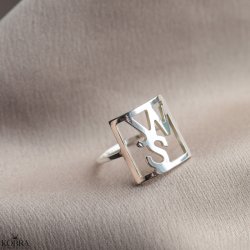 "Close To You" SQUARE handmade silver ring with your letters