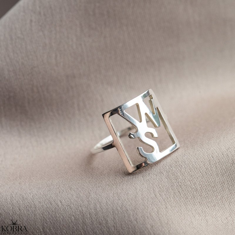 "Close To You" SQUARE handmade silver ring with your letters